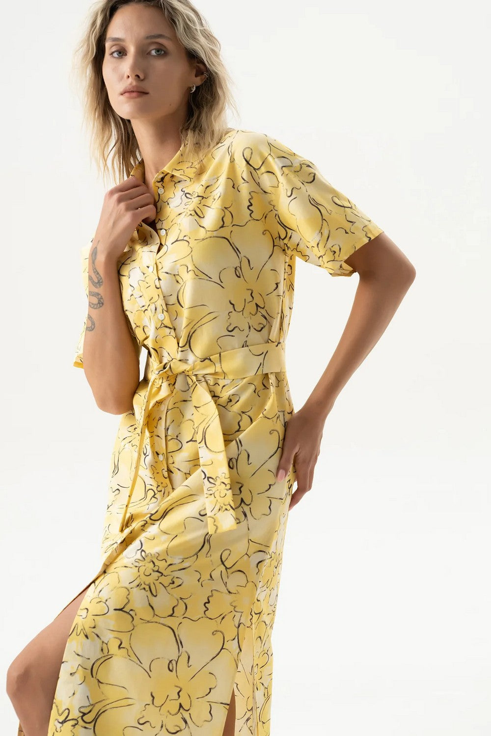 Хлопковое платье-рубашка 251204-15 Strapped Cotton yellow flowers