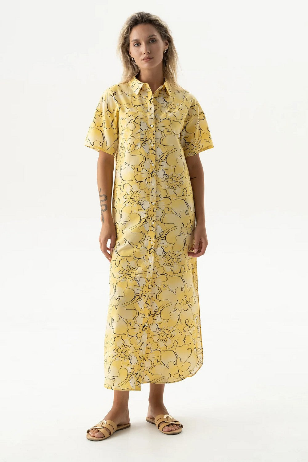 Бавовняна сукня-сорочка 251204-15 Strapped Cotton yellow flowers