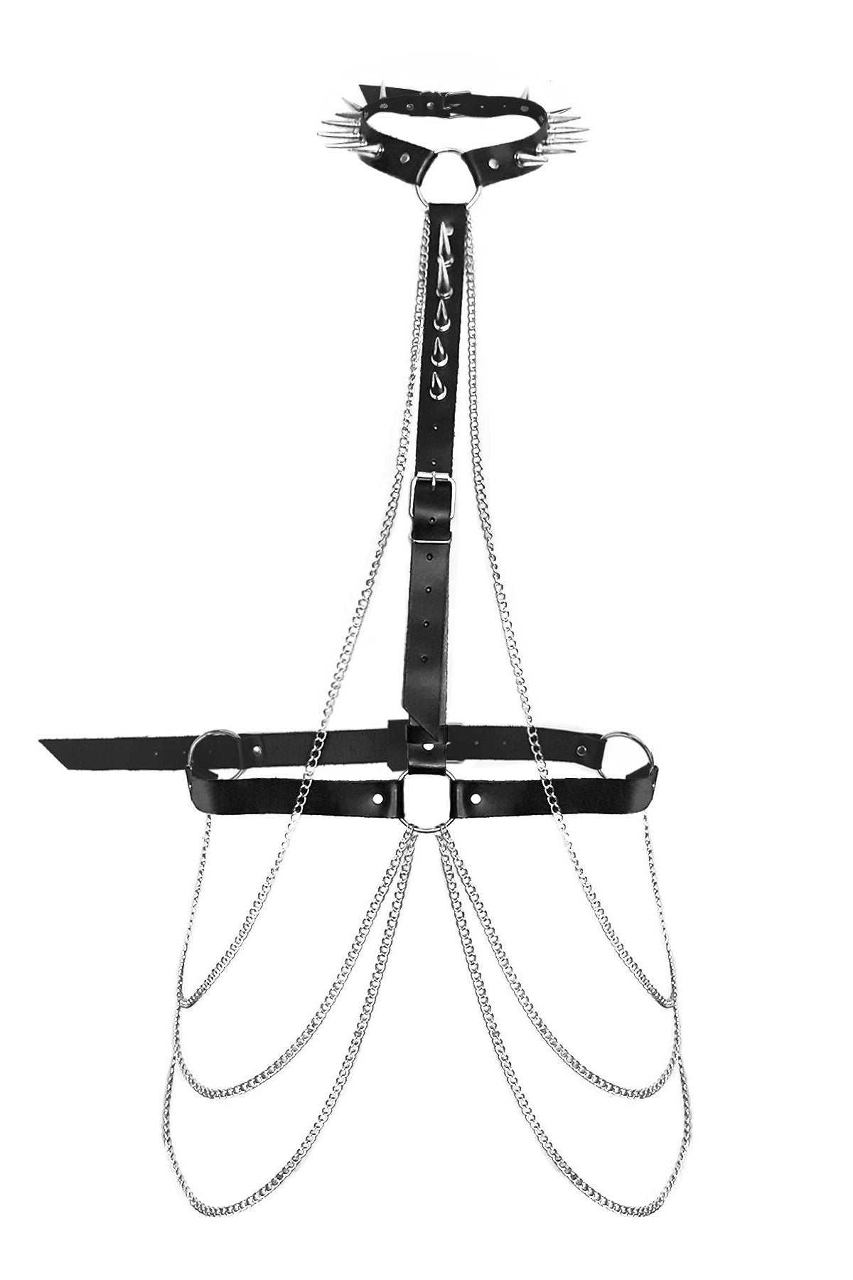 Кожаная портупея с цепями Keliya black