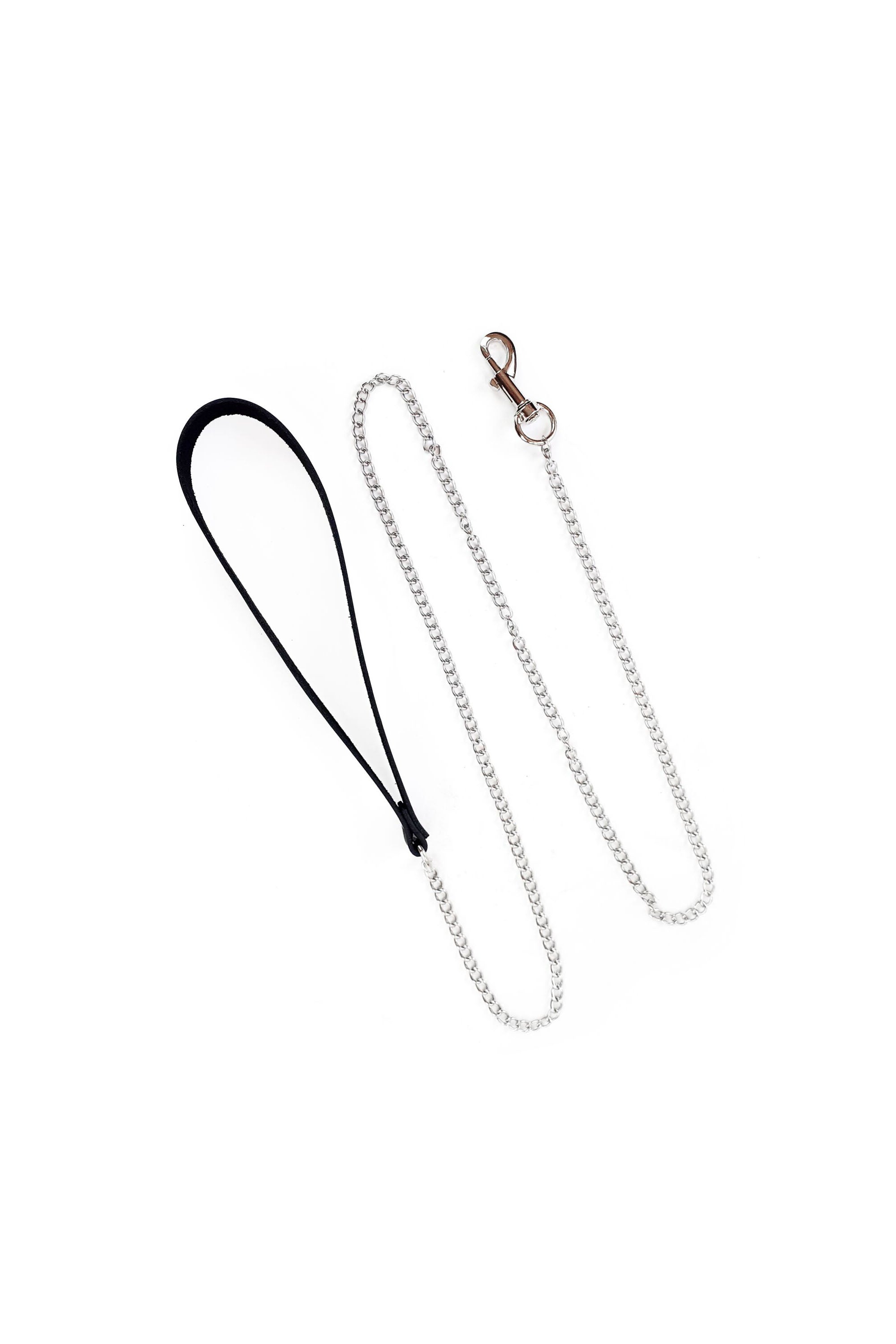 Кожаный поводок с цепочкой Leash black