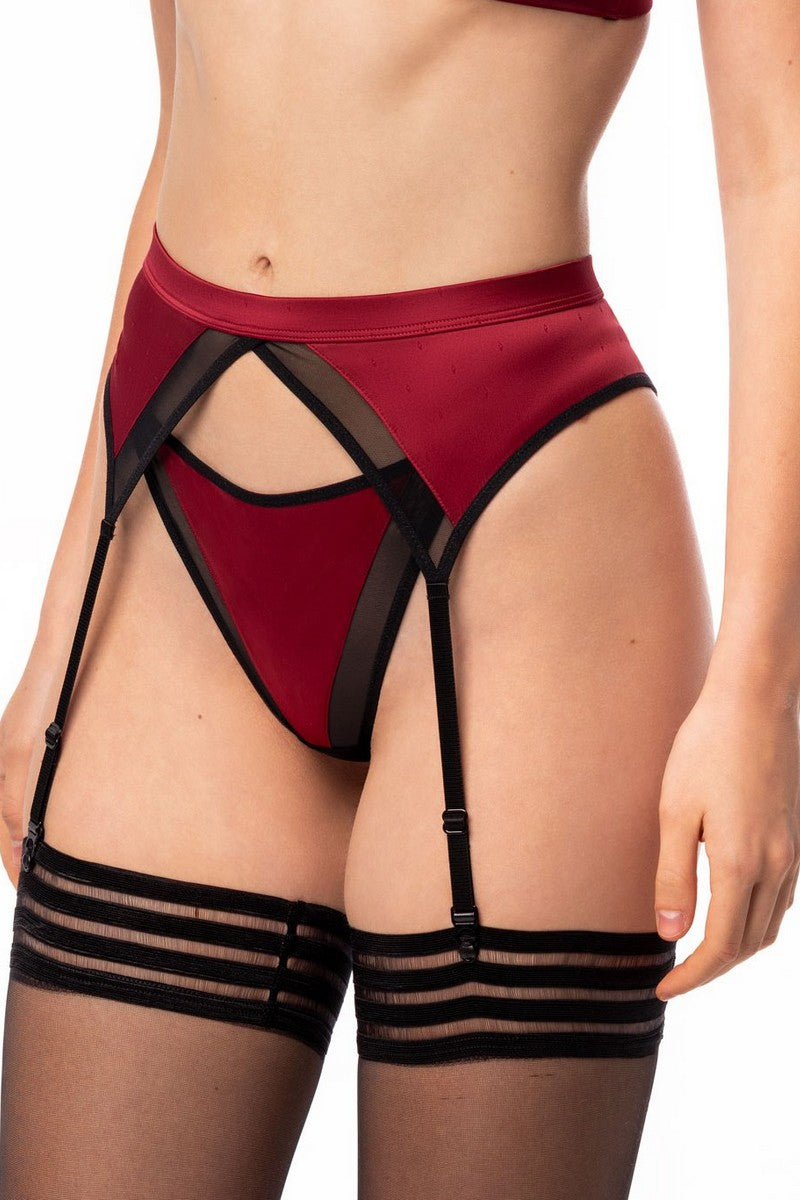 Сатиновый пояс для чулок Tina 6231 bordo/black