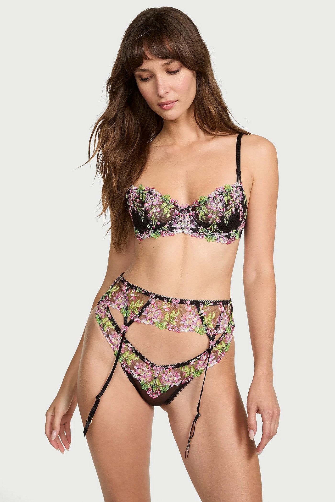 Пояс для панчох з вишивкою 788319478 black Victoria`s Secret