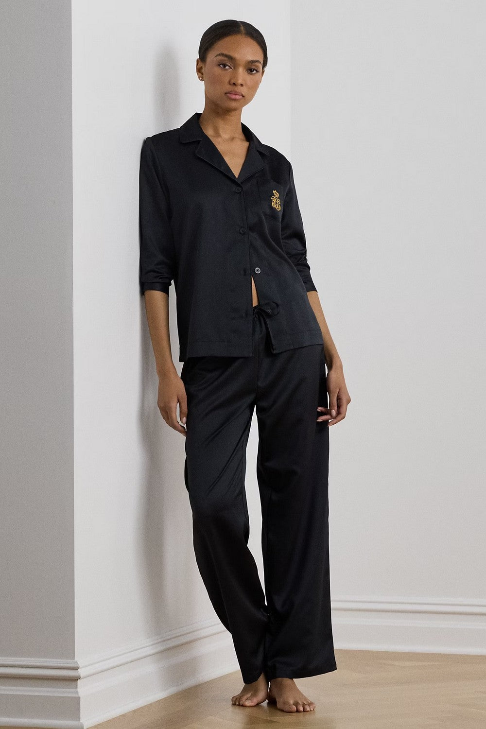 Сатиновая пижама с брюками 86209214 black