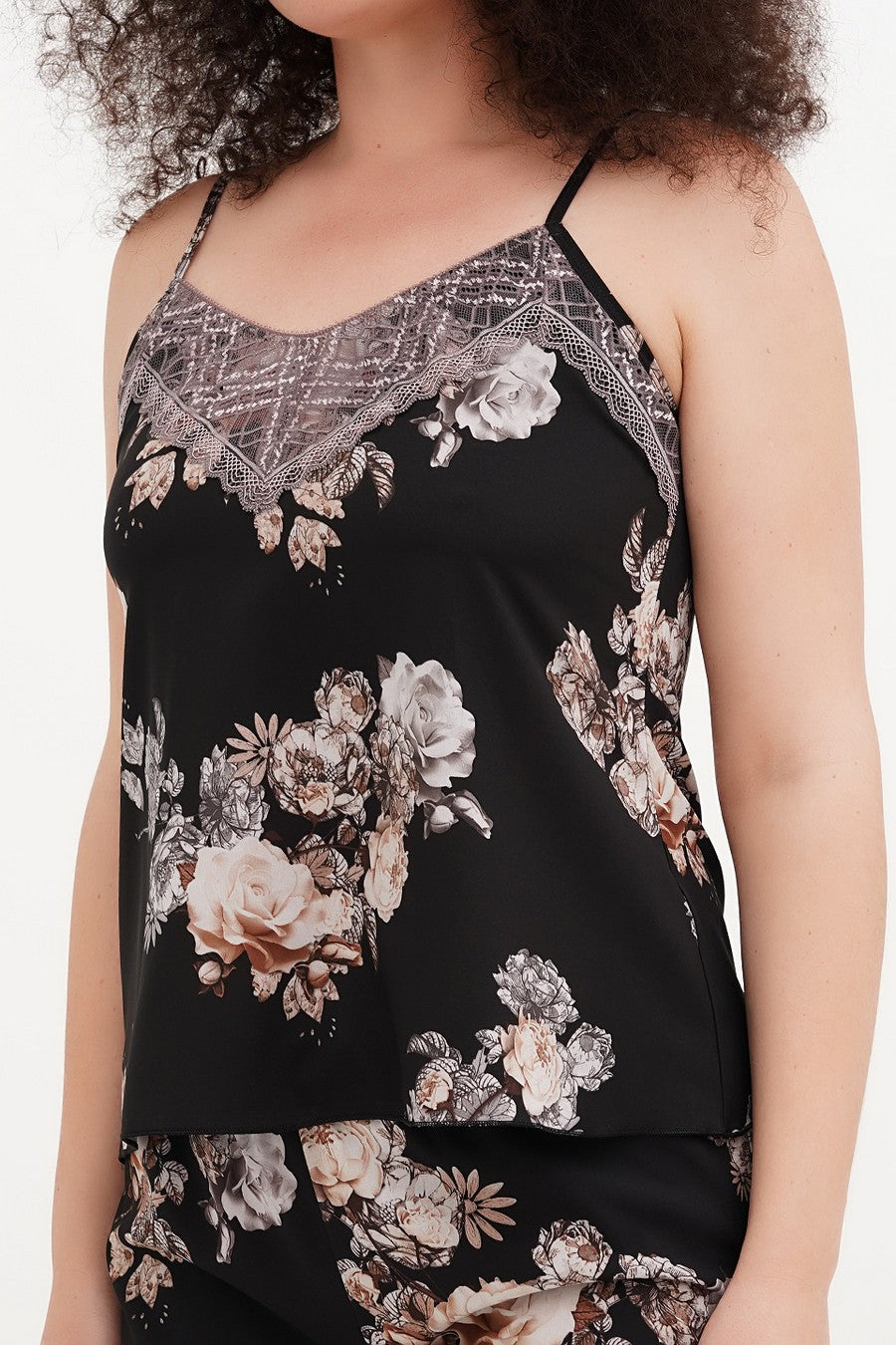 Атласная пижама с шортами Polina black print