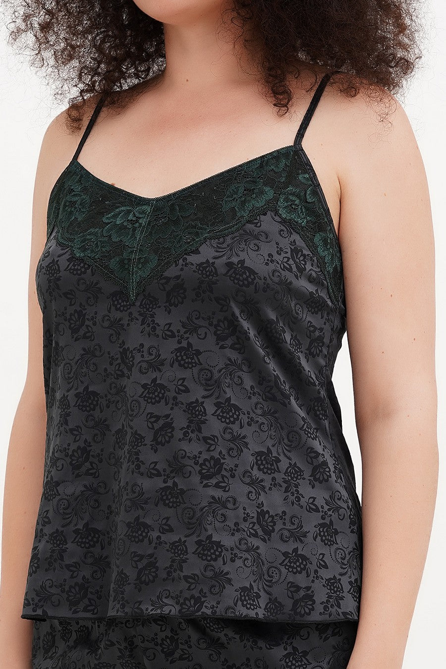 Атласная пижама с шортами Polina dark green