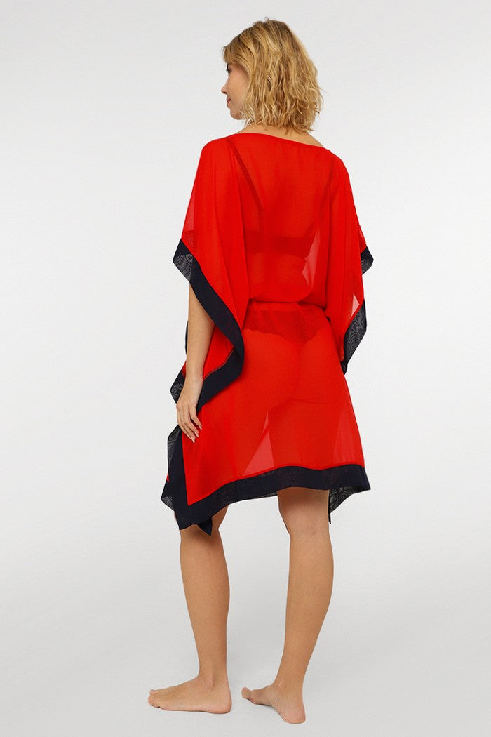 Пляжная туника с поясом ТТ-3401А red