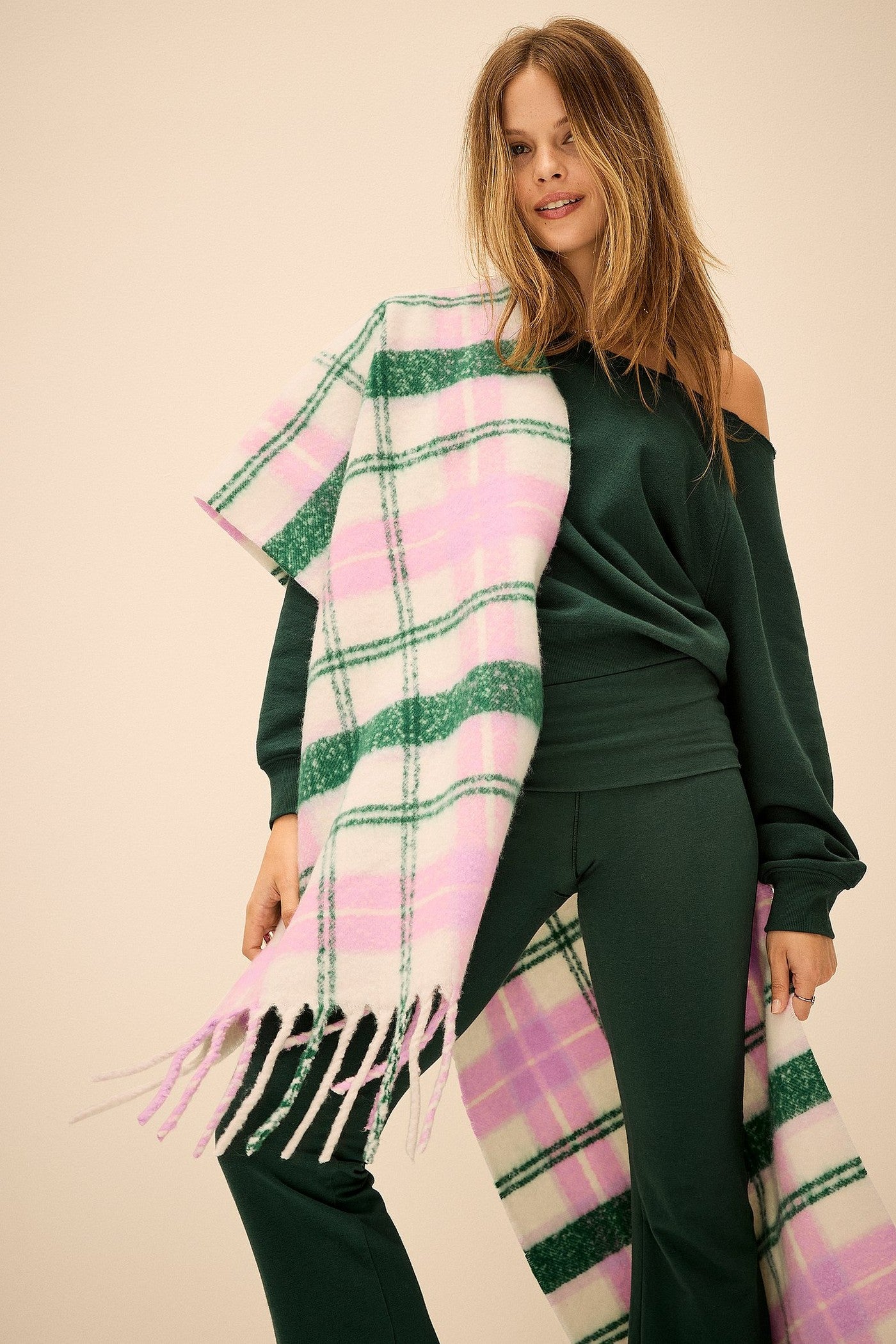 Теплий шарф у клітку 342772471 rose/green