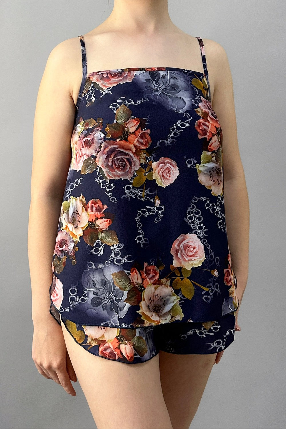 Сатиновая пижама с принтом 2414 navy blue