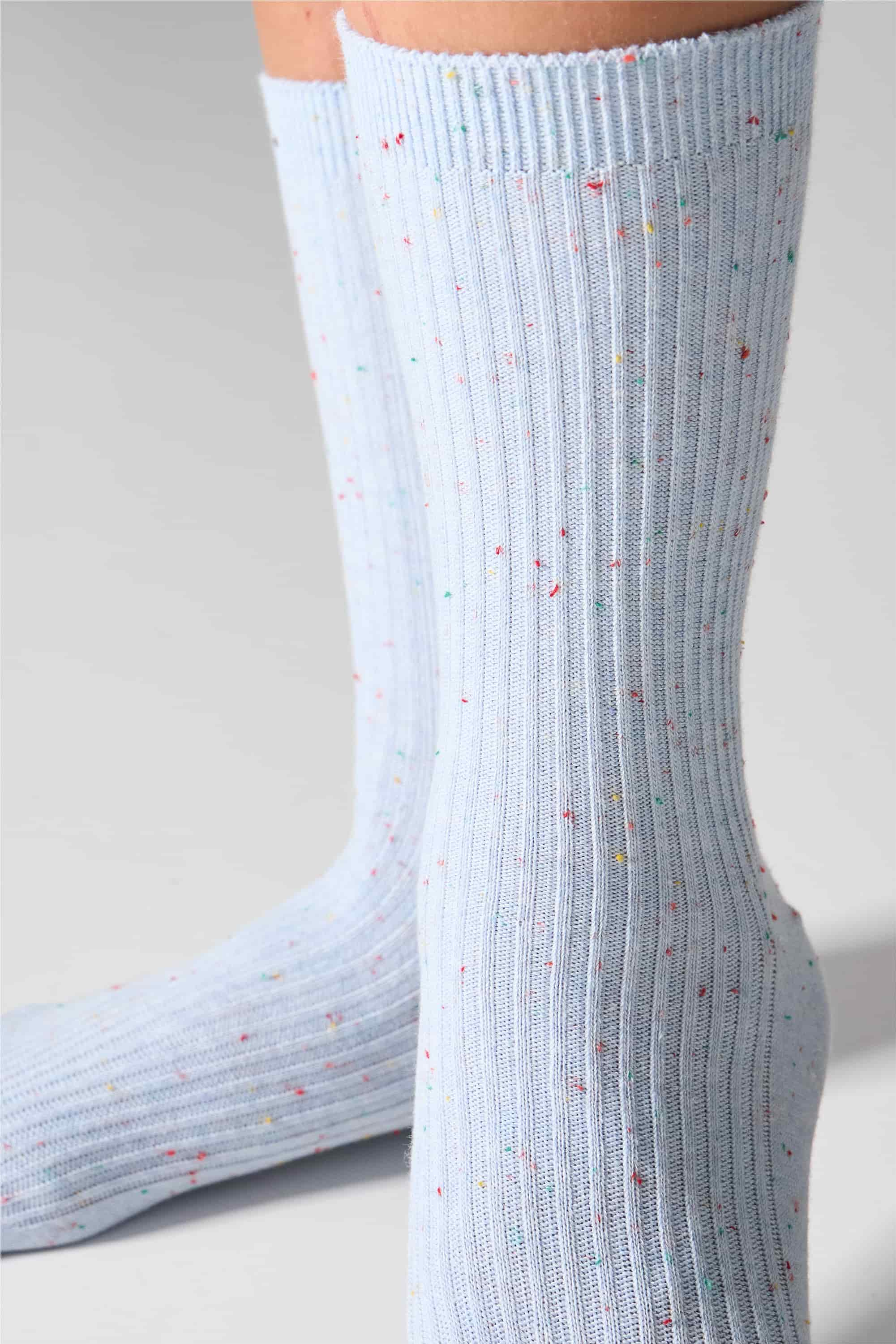 Высокие носки в рубчик G19 Cotton Rib Dots (2 пары) milk/sky