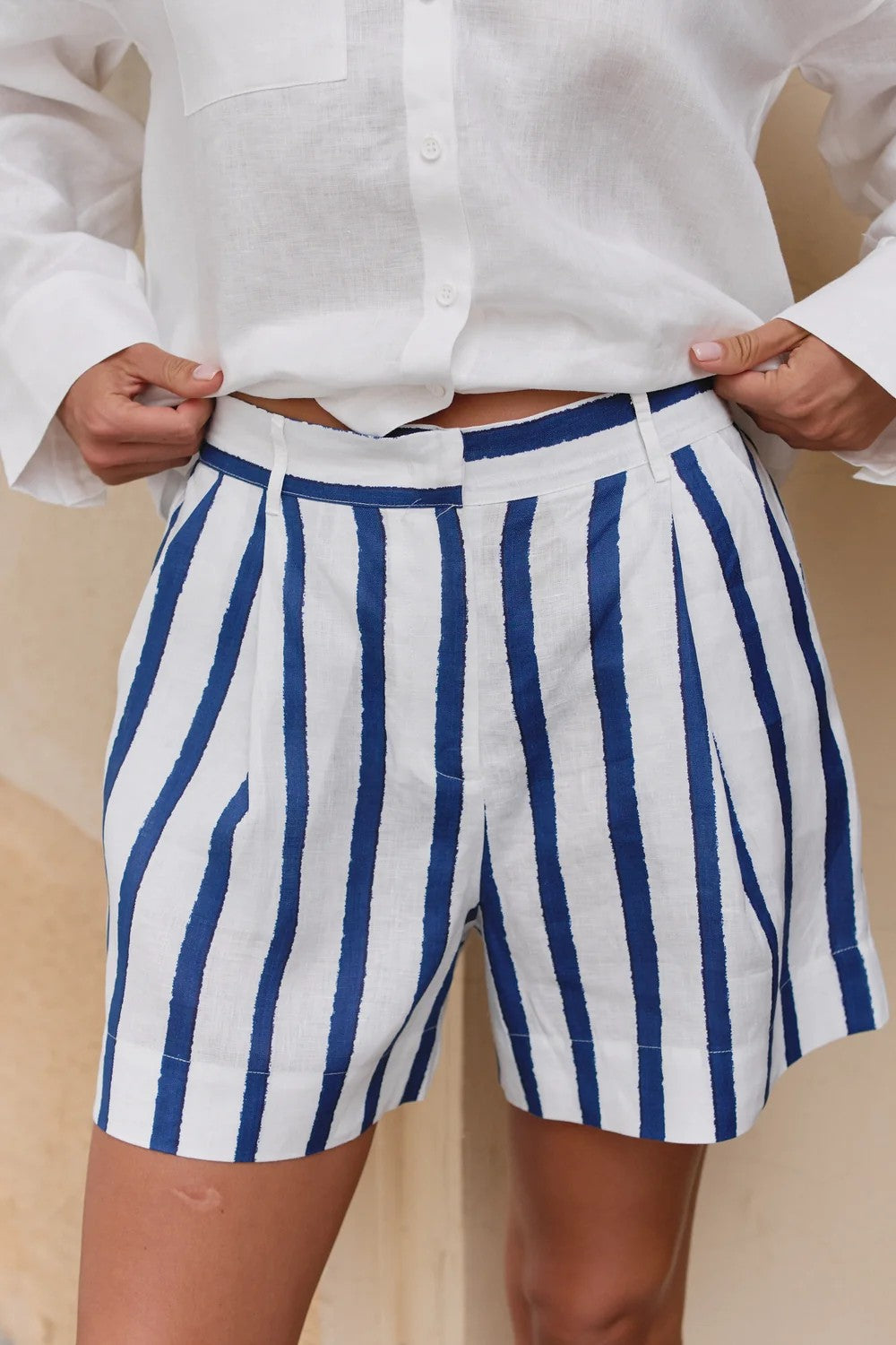 Лляні шорти 251206-15 Linen Spirit нави striped Nokaya