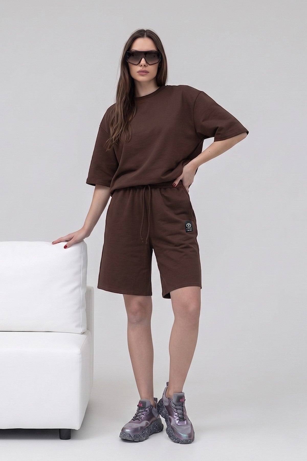 Подовжені шорти бермуди H25-LD97 brown Totalfit костюм