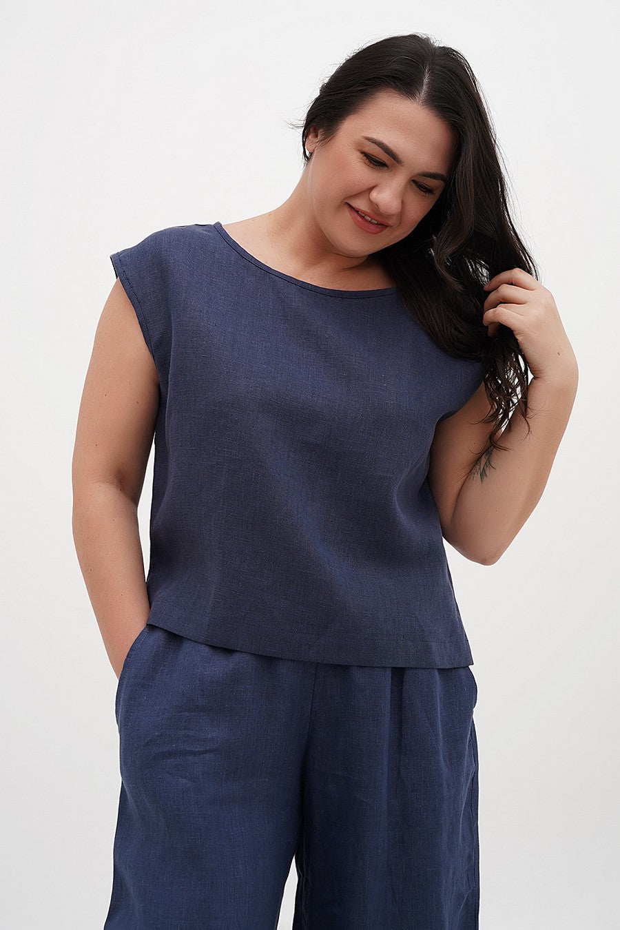 Льняной топ 043 blue