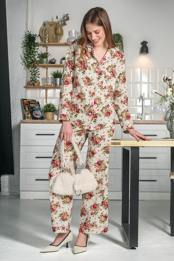 Льняная пижама с принтом 059 Milk flower print