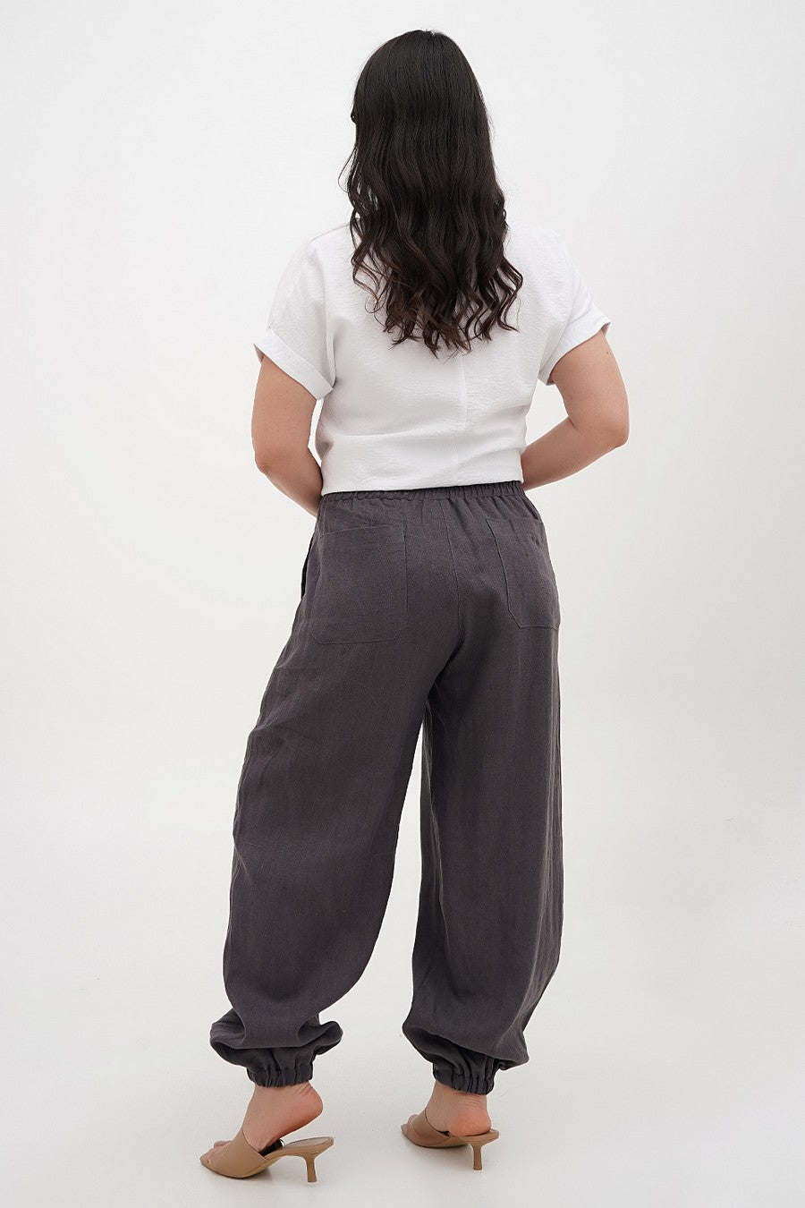 Лляні штани з кишенями 402/2 moss