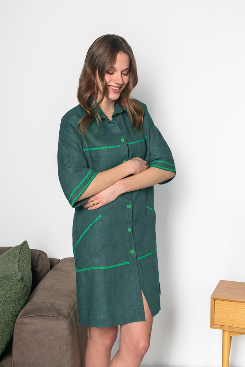 Льняное платье 406 green grass