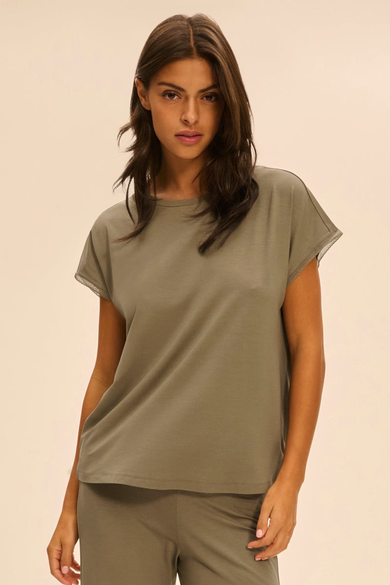 Домашняя футболка из вискозы Aurore 1C9901 vert argile SS25