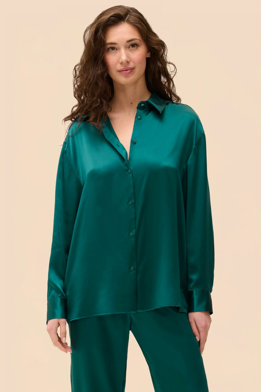 Пижамная блуза на пуговицах Love Me 1F8957 emeraude FW25