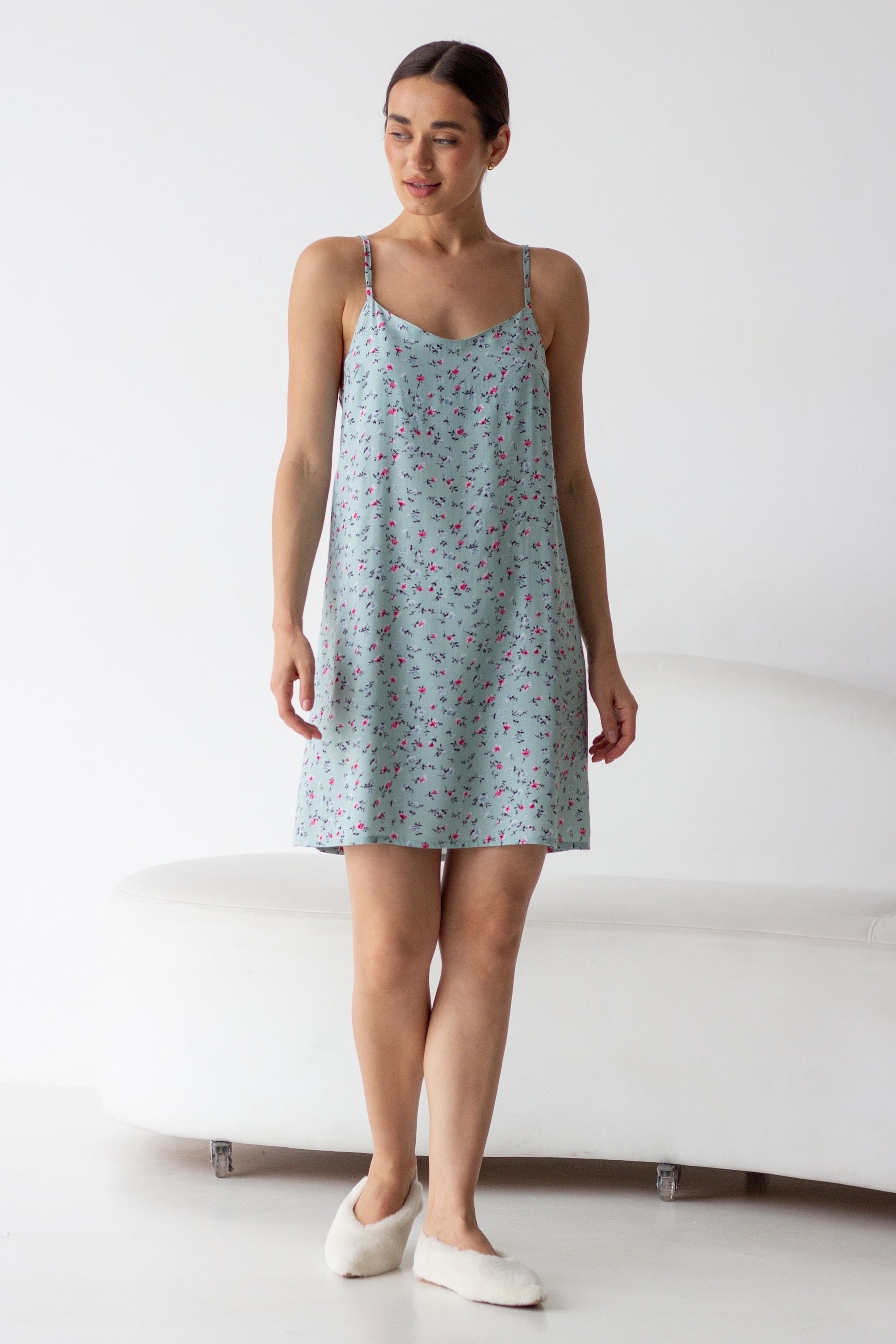 Сорочка из штапеля 0342 flowers/azure