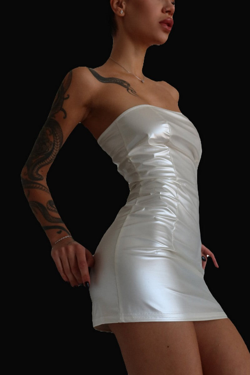 Лакированное мини-платье 7135 white