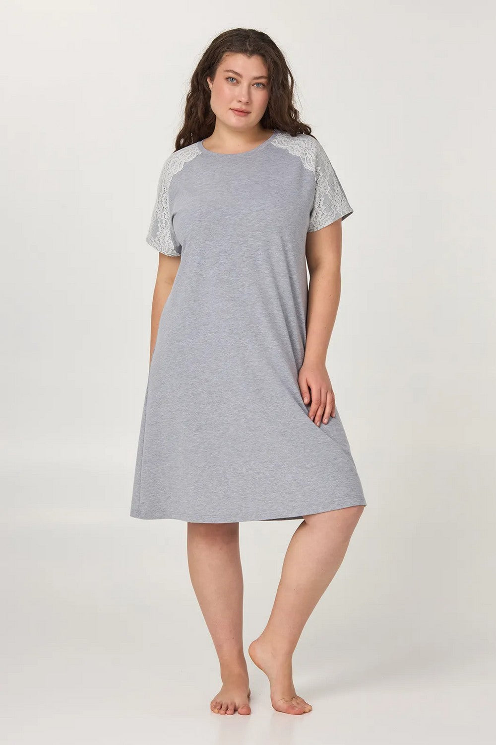 Хлопкова сорочка з мереживом LDK 120/24/01 Grey Ellen