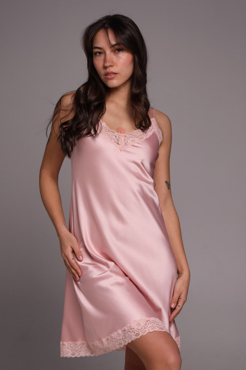 Шовкова сорочка з мереживом 26034 rose