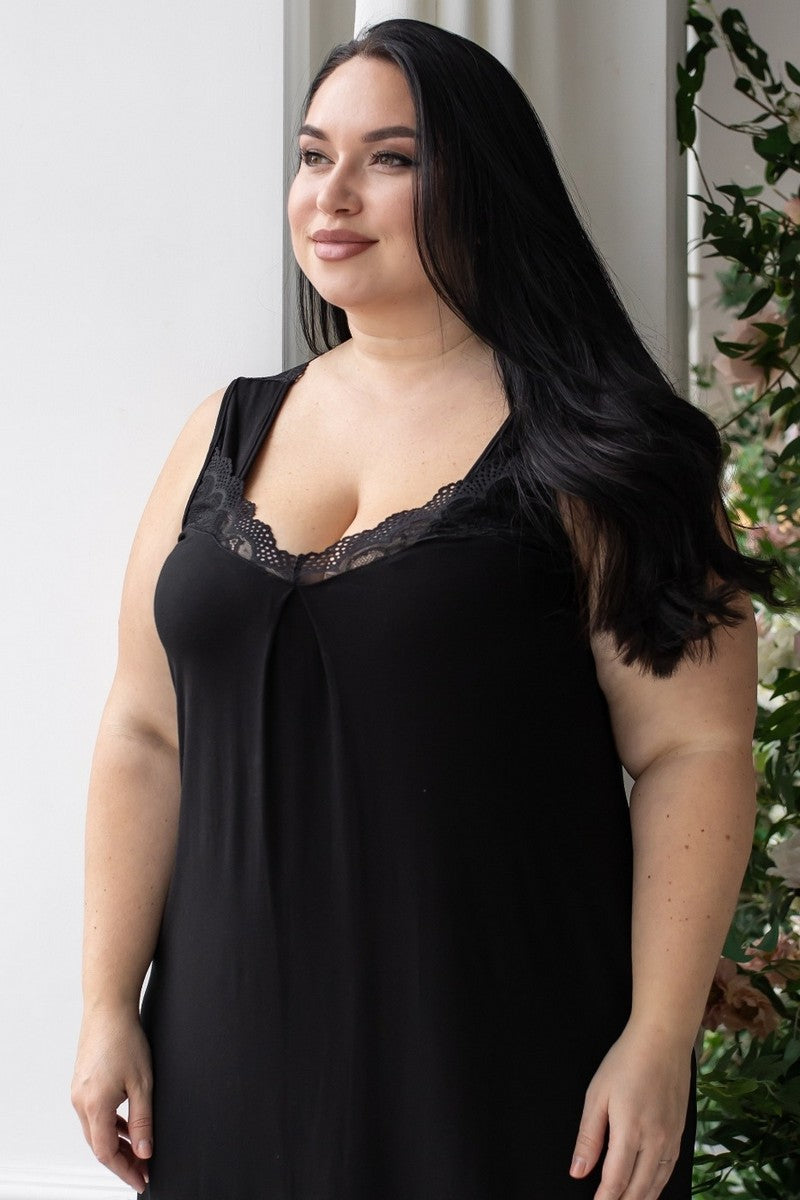 Длинная сорочка с кружевом Нч1230 black