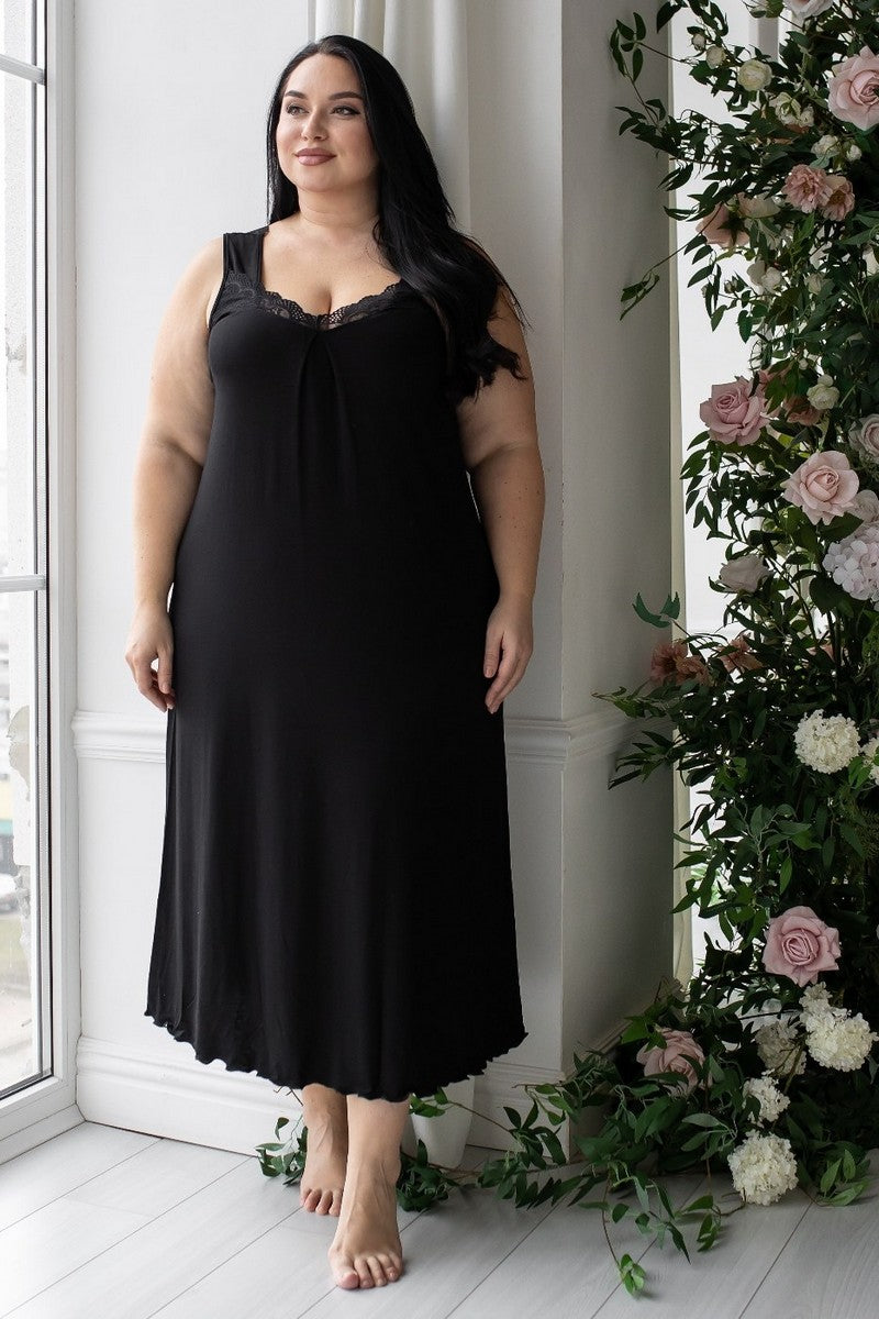 Длинная сорочка с кружевом Нч1230 black