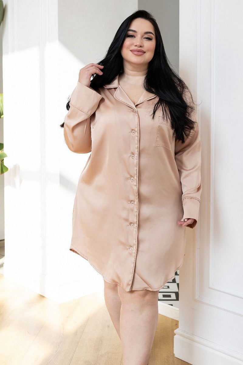 Шелковое платье-рубашка на пуговицах Рбж1385 beige
