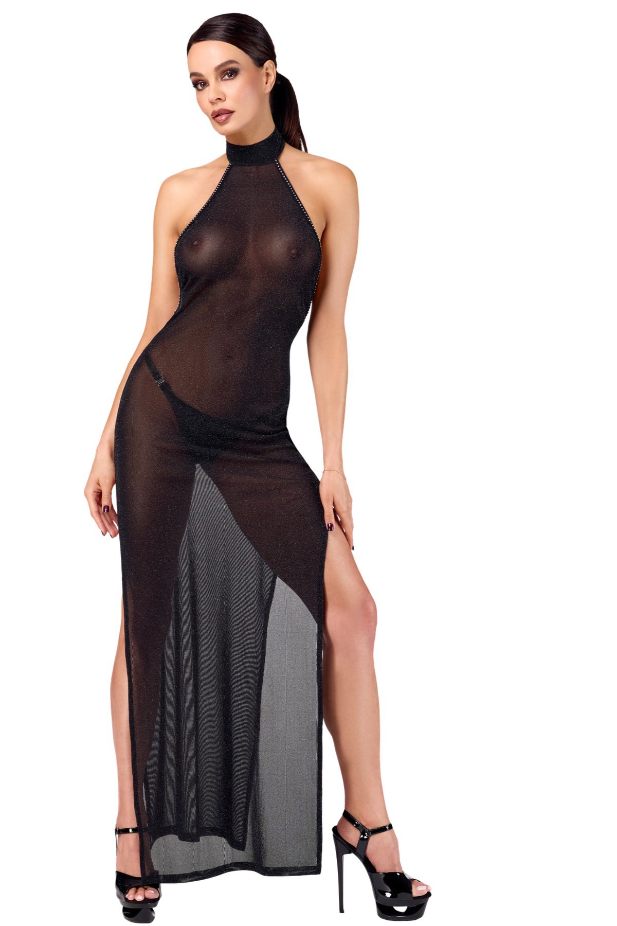 Довге плаття із мікросітки F372 Onyx Twin-slit Noir Handmade