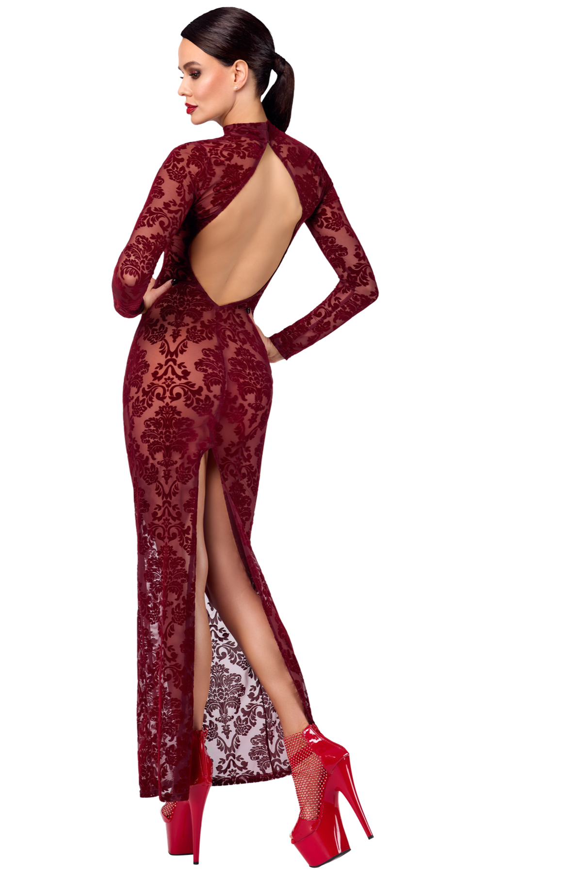 Сукня з оксамитовим флоком F383 Kink Royal Noir Handmade вигляд ззаду