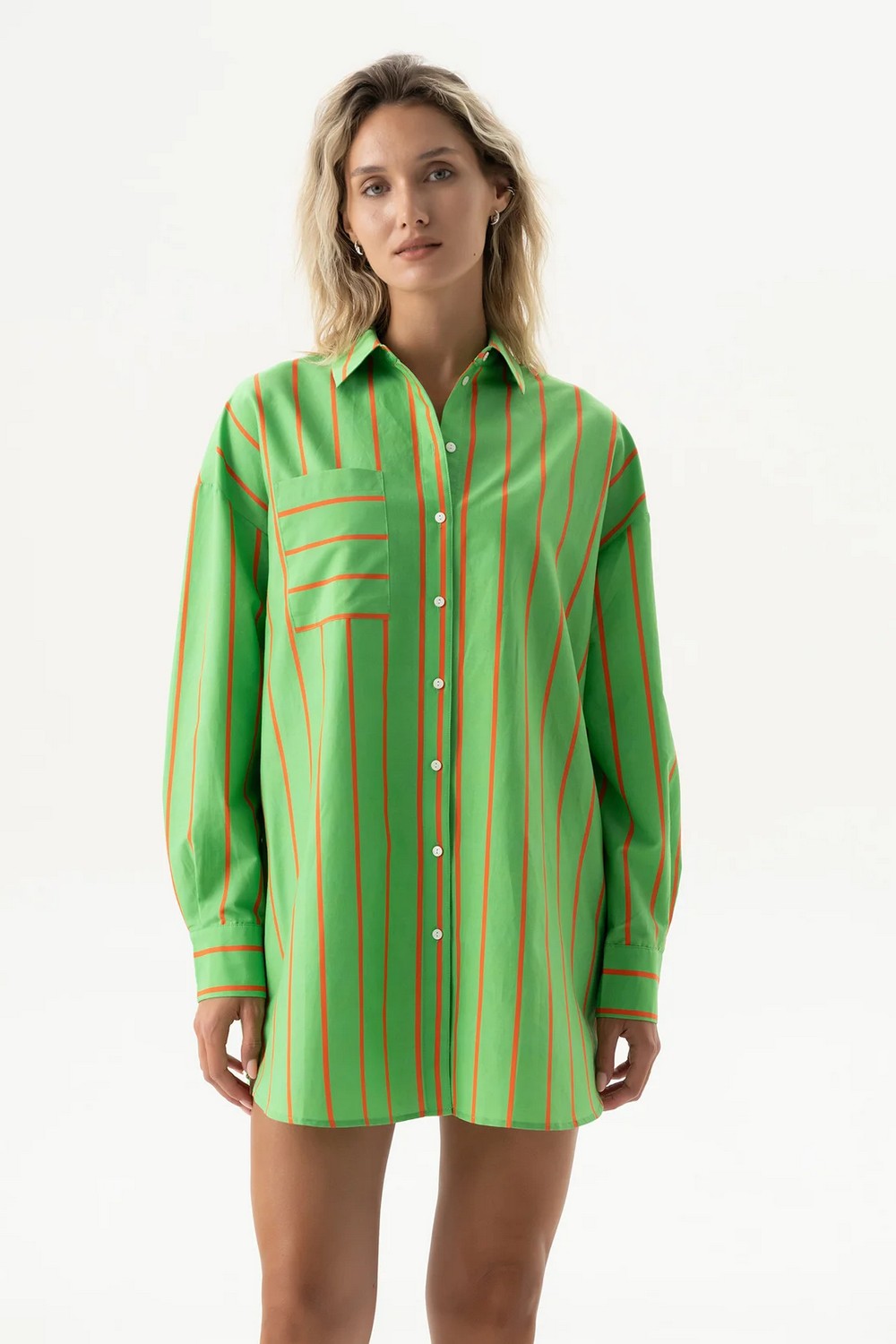 Хлопковая сорочка с принтом 251204-04 Strapped Cotton retro green