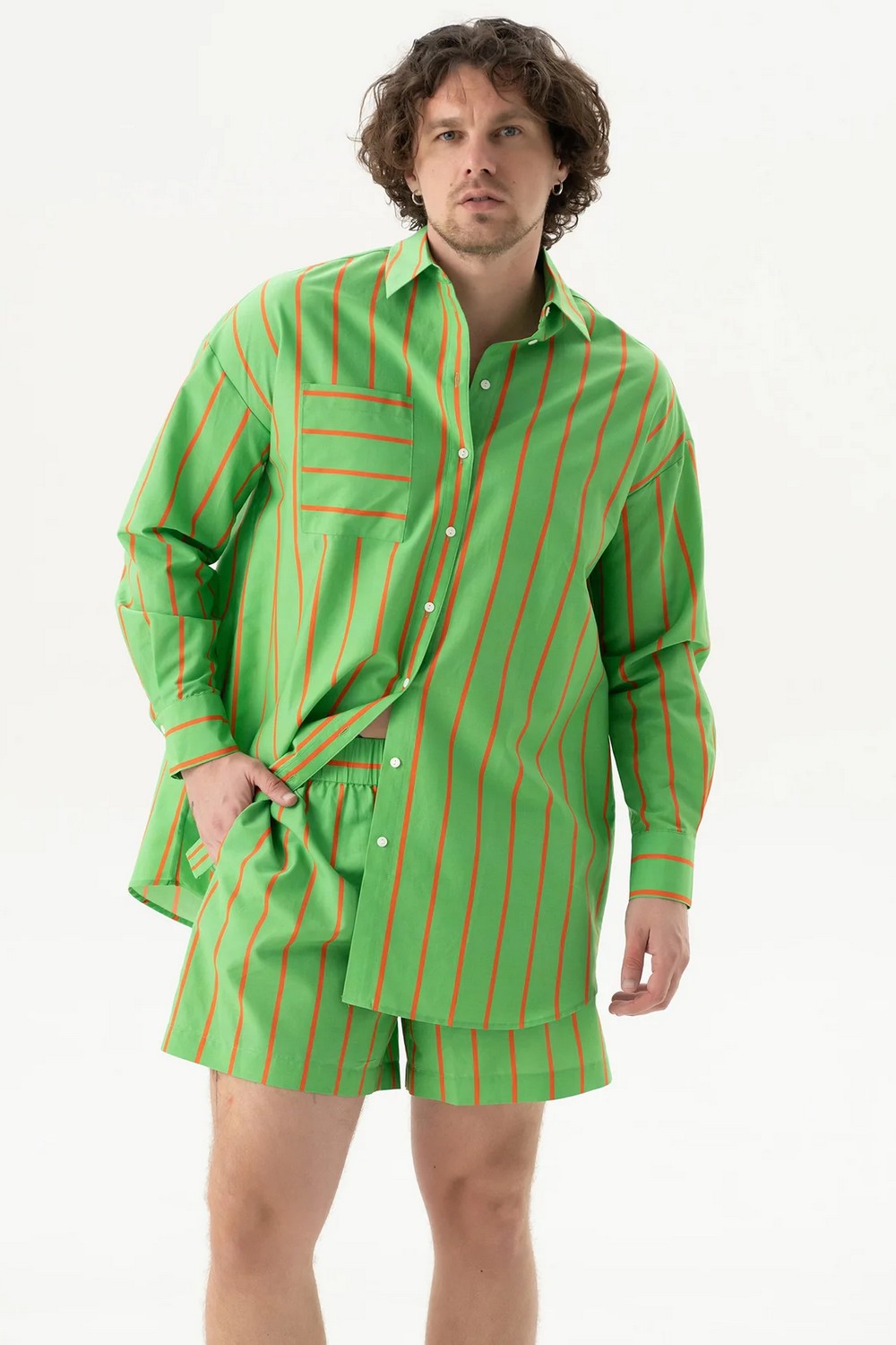 Хлопковая сорочка с принтом 251204-04 Strapped Cotton retro green