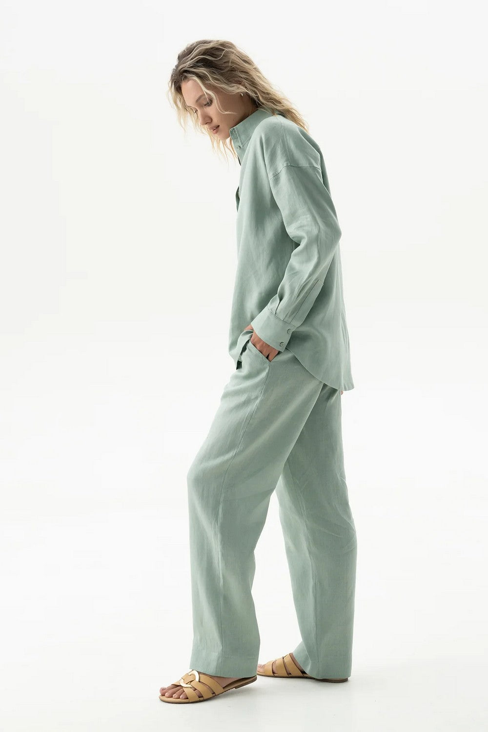 Льняная рубашка 251206-04 Linen Spirit green