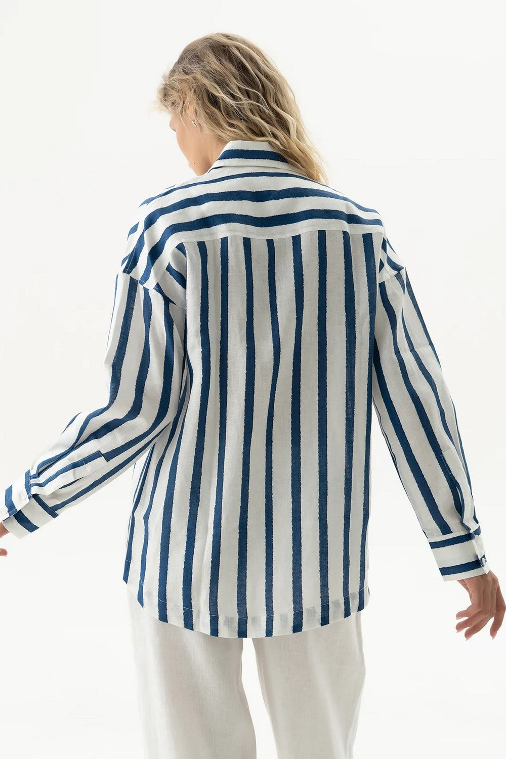 Льняная рубашка 251206-04 Linen Spirit nautical print