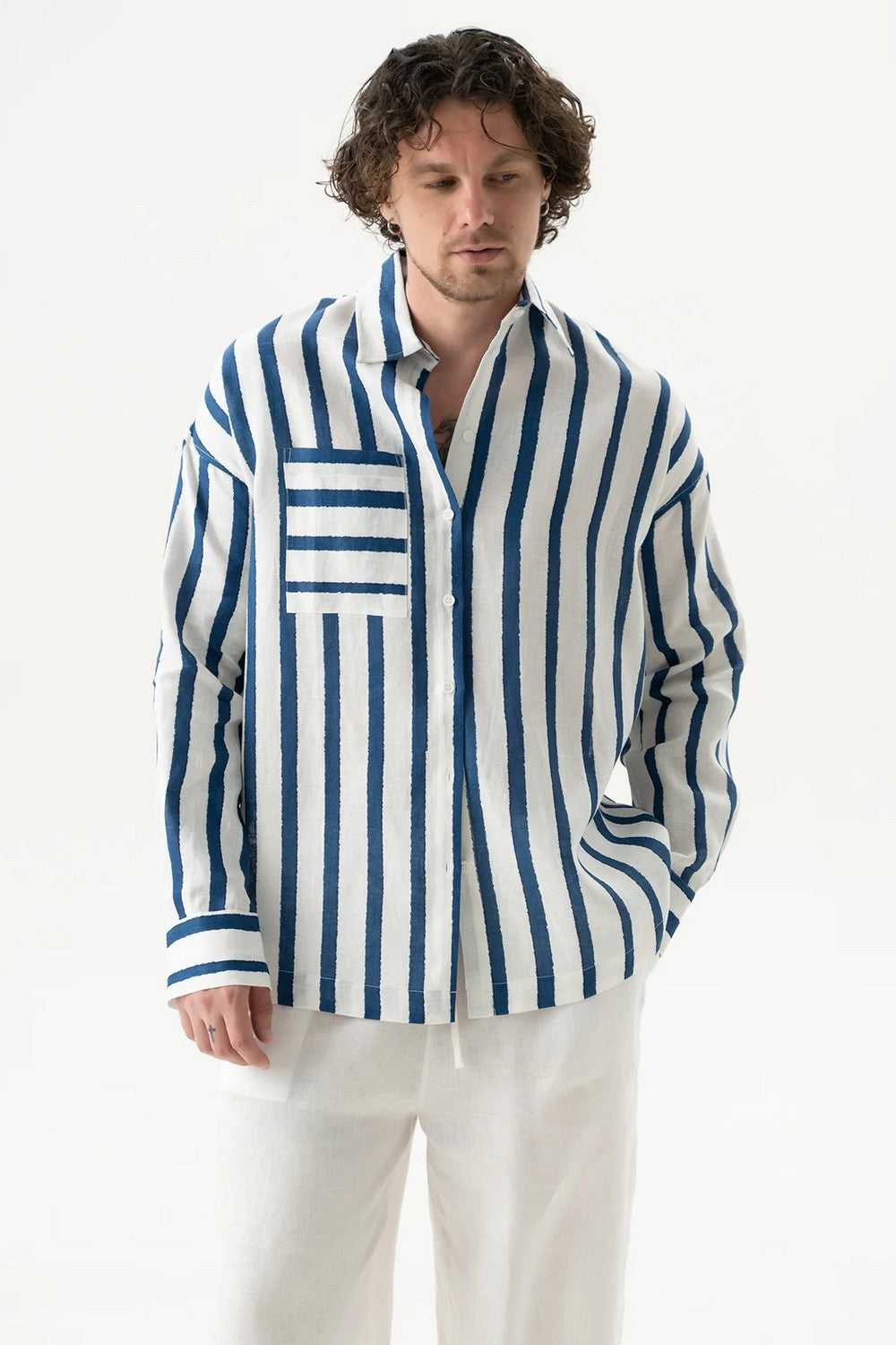 Льняная рубашка 251206-04 Linen Spirit nautical print