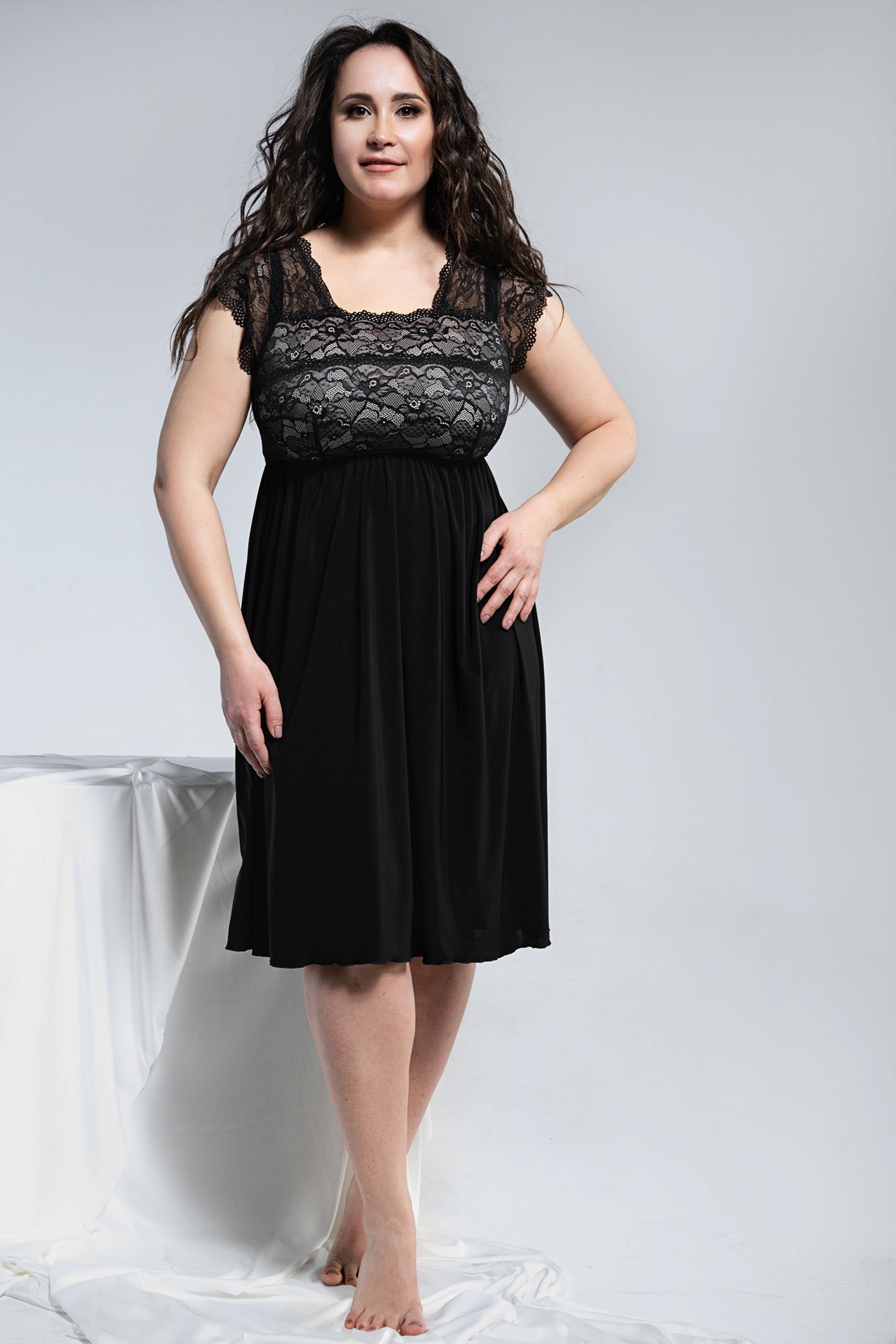 Сорочка с кружевным лифом 1540 black/beige