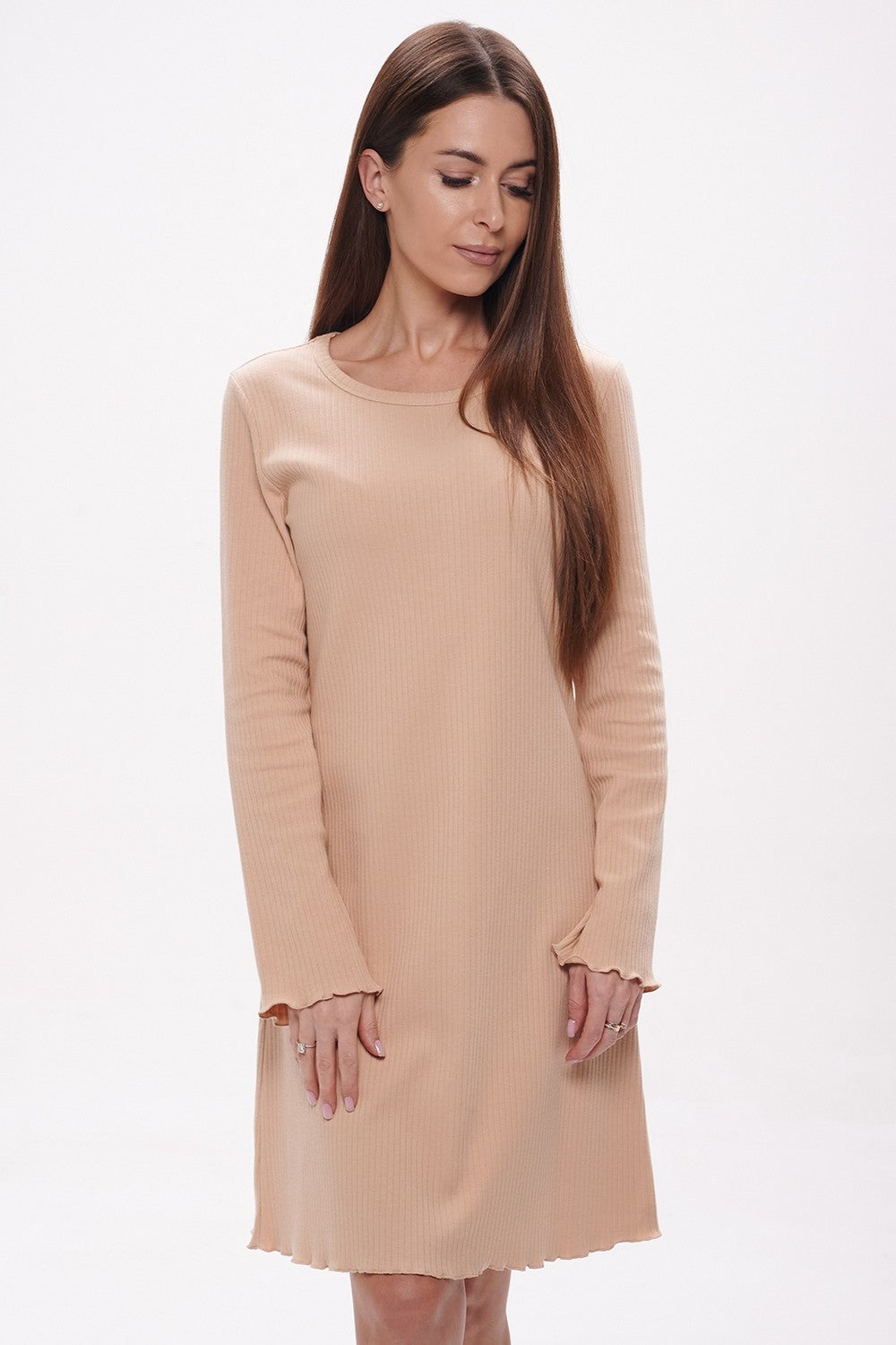 Хлопковая сорочка в рубчик 1702 beige