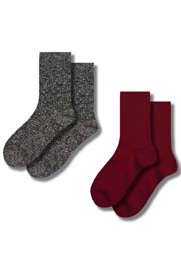 Набір вовняних шкарпеток 1186 (2 пари) grey melange/bordo