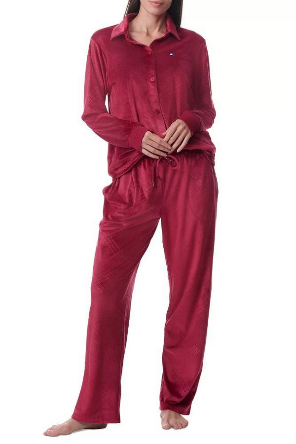 Велюровая пижама с брюками 772066815 burgundy