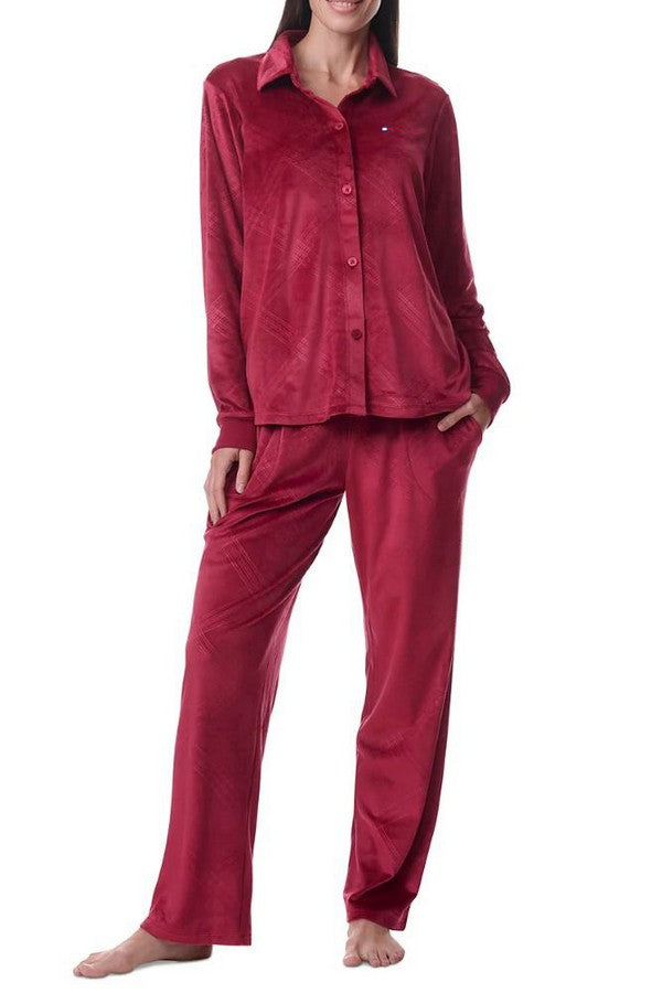 Велюровая пижама с брюками 772066815 burgundy