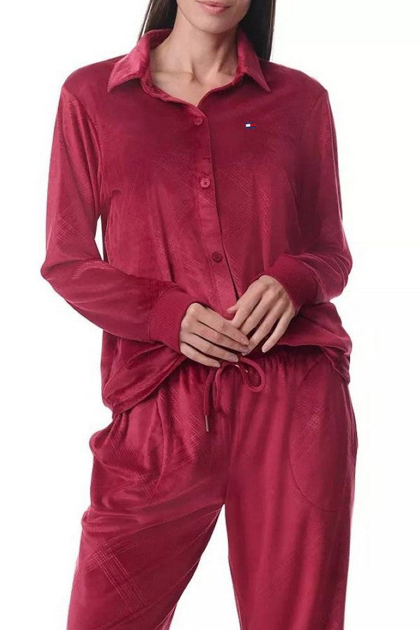 Велюровая пижама с брюками 772066815 burgundy