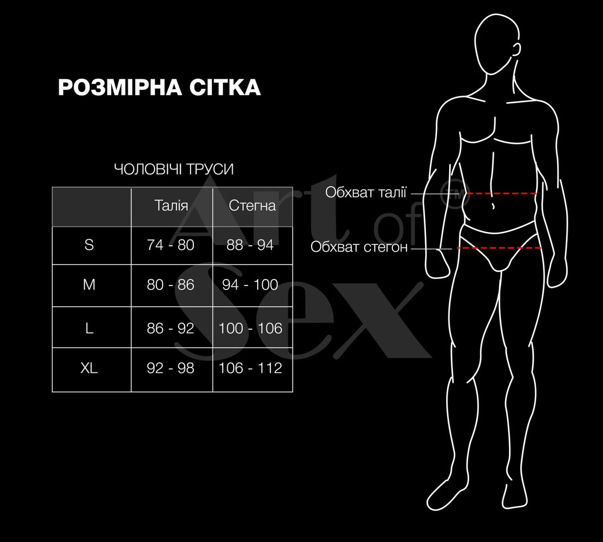 Чоловічі труси з мікросітки Lion Art of Sex таблиця розмірів