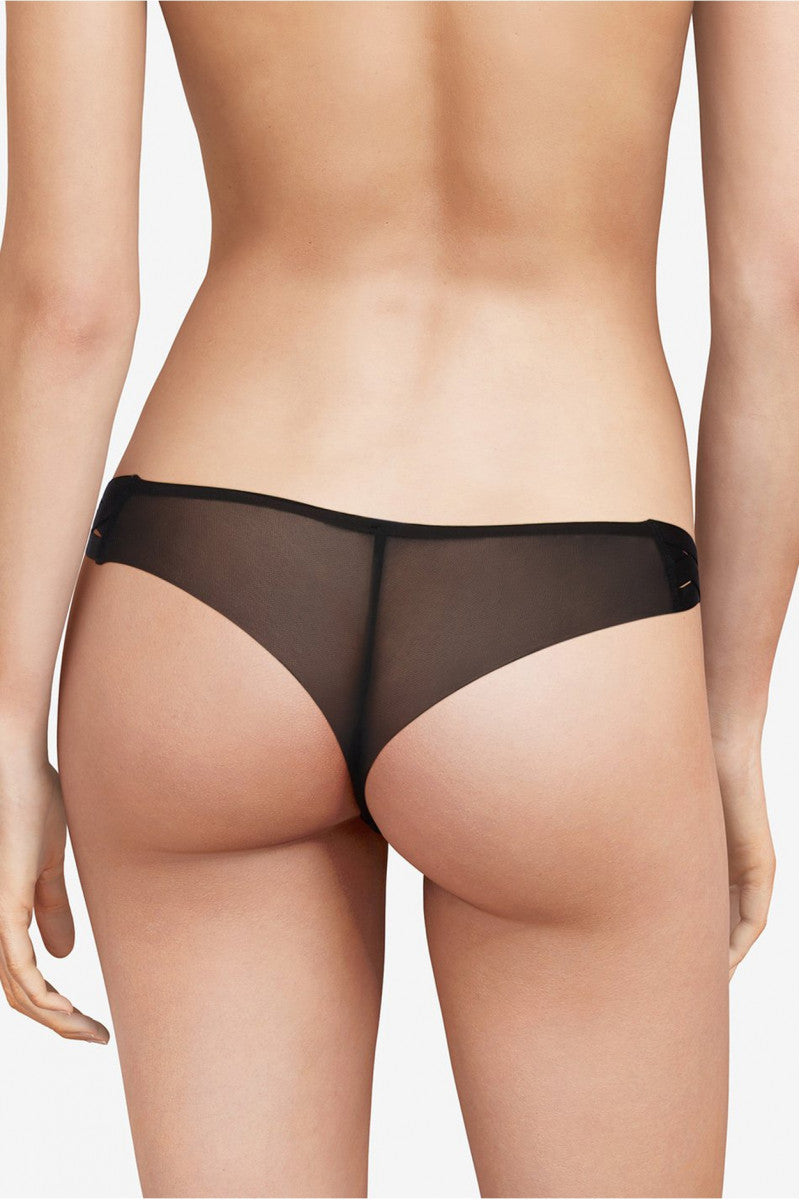 Трусики бразилиана с кружевом 07D7 noir