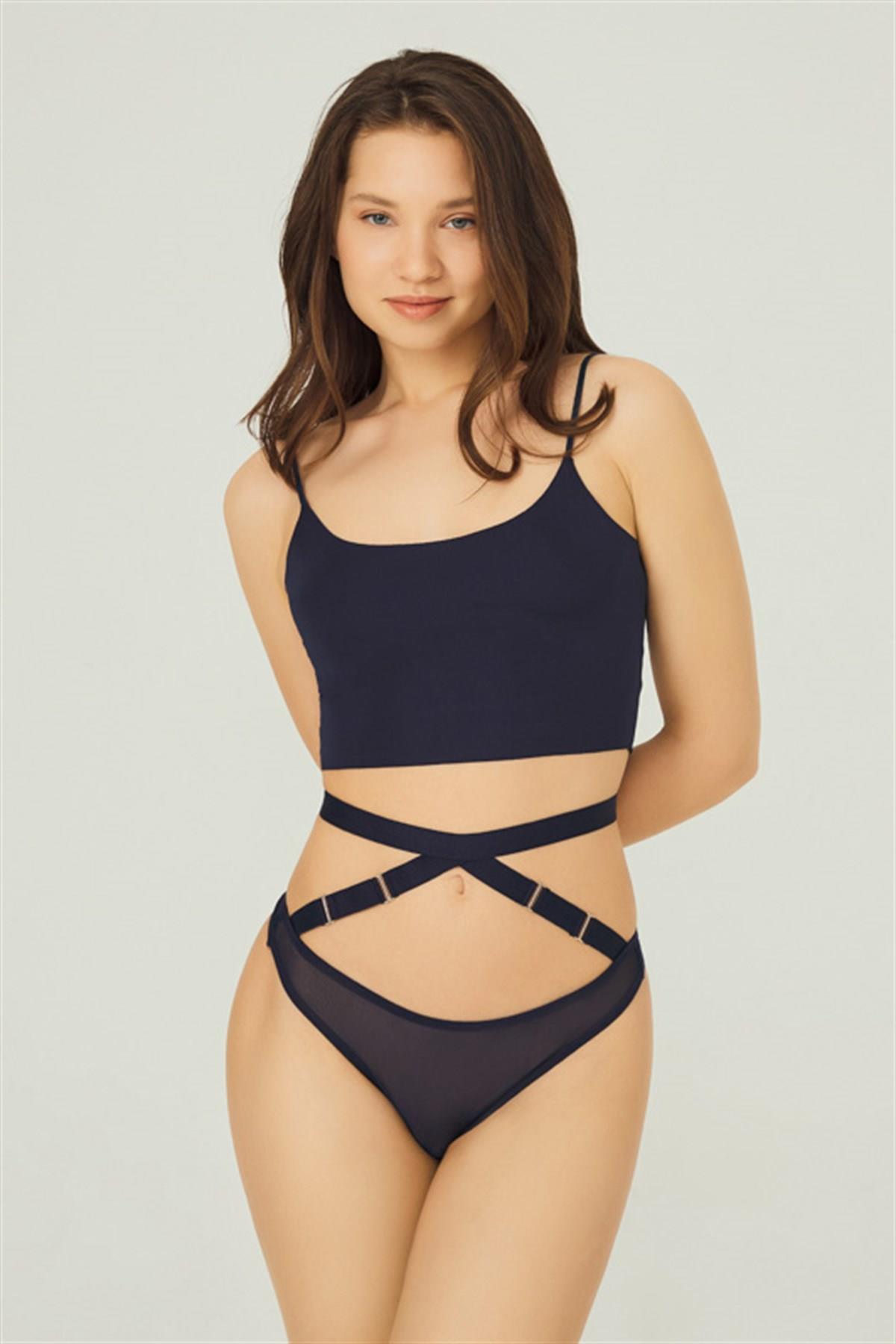 Трусики стринг с ремешками CH6022 navy blue