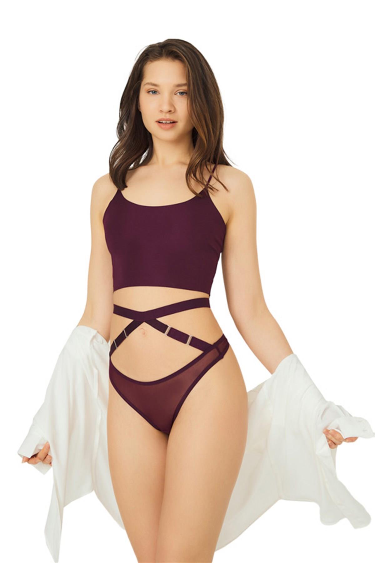 Трусики стринг с ремешками CH6022 plum