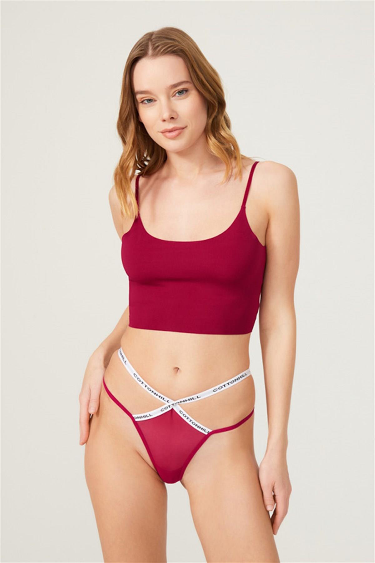 Трусики стринг из микросетки CH6071 cherry