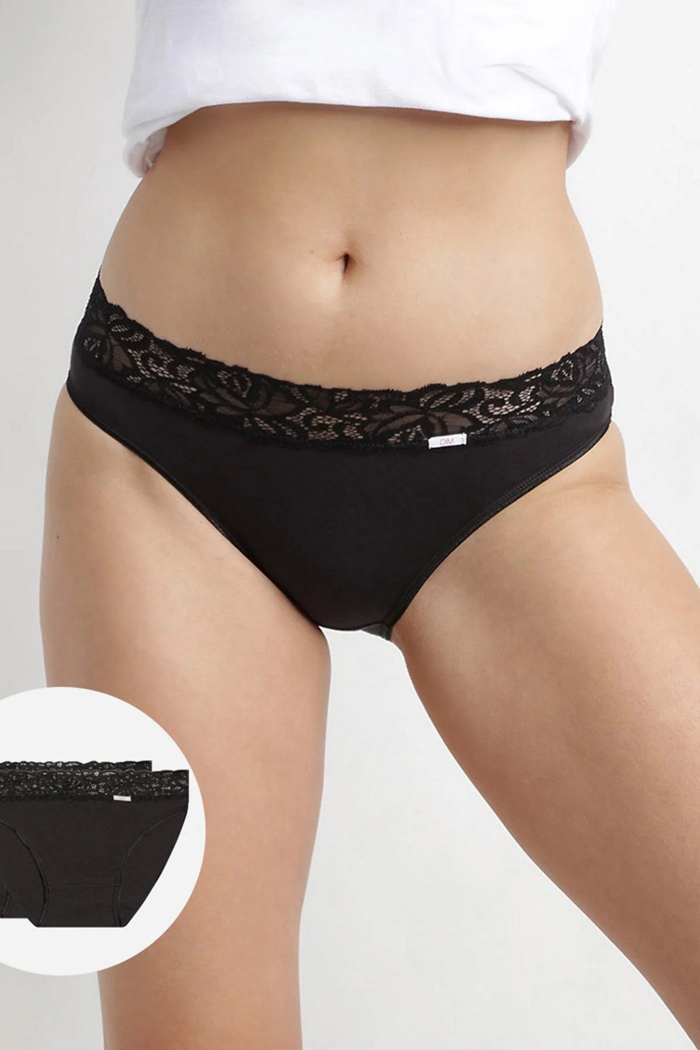 Хлопковые трусики слип с кружевным поясом 4633 (2 шт.) black
