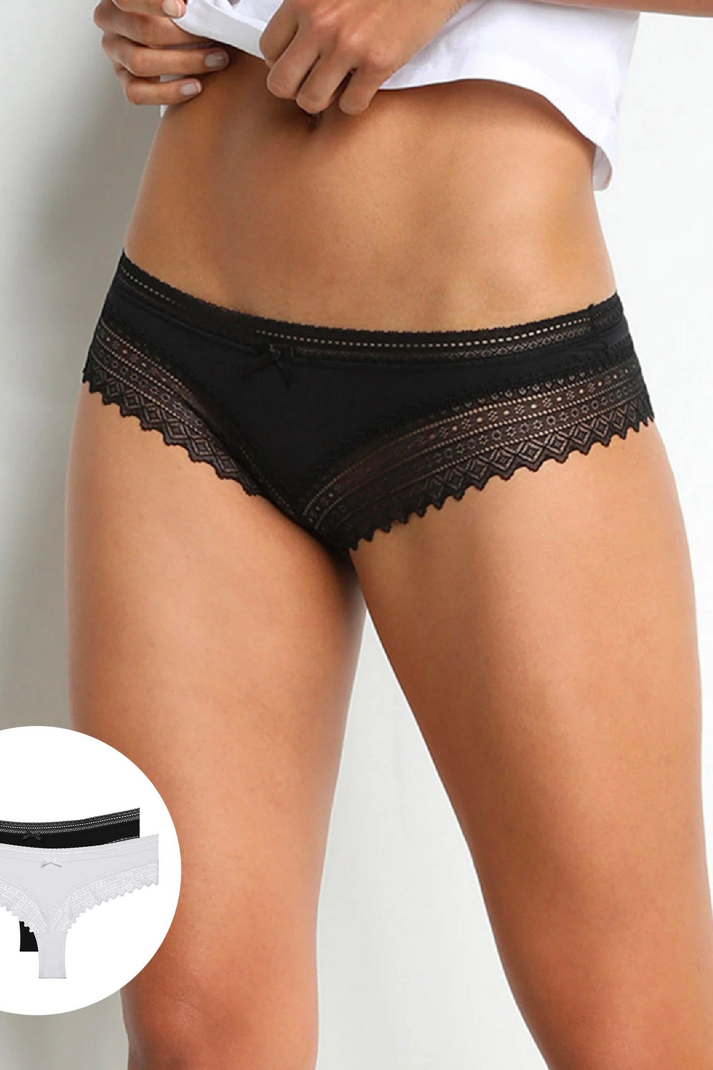 Хлопковые шортики с кружевом D042K Sexy Fashion (2 шт.) black/white