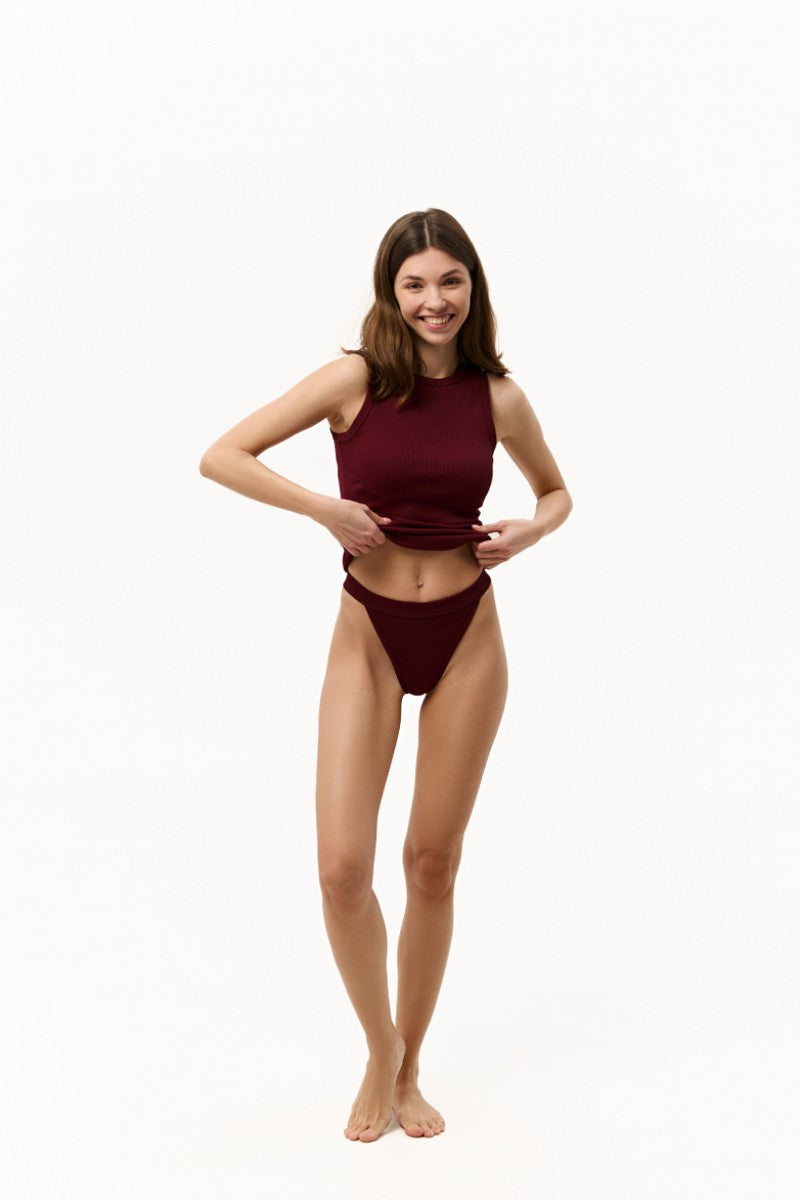 Трусики стринг в рубчик L5157BR-M Rubus bordo