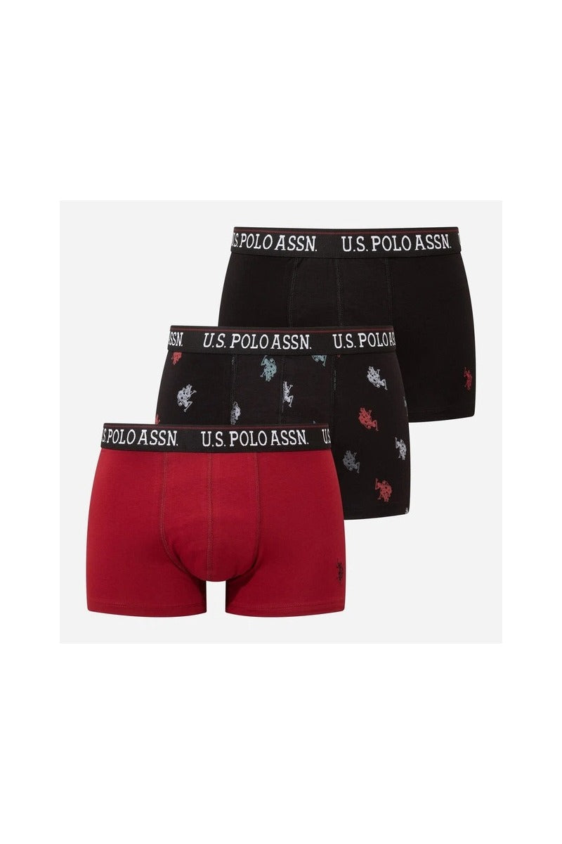 Мужские трусы шорты из хлопка 80528 black/burgundy/printed (3 шт.)